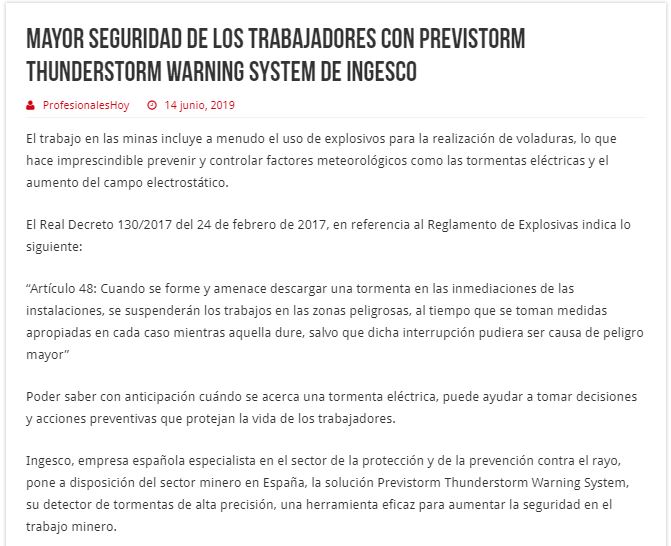 INGESCO en la publicación en revista especializada en Mineria de Esapña